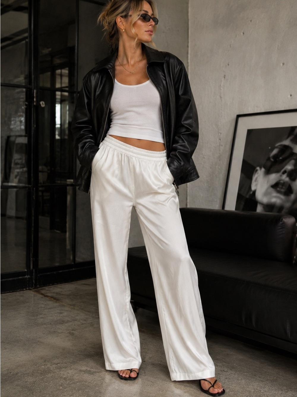 Djerf Avenue Dream Pants Cloud XS Ivory Silky Cupro Pull On Trousers